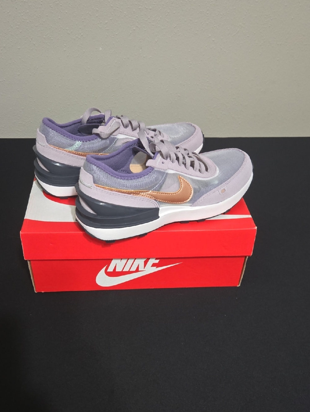 Nike Lavender and Mint Low-Top Sneakers with Orange Accents